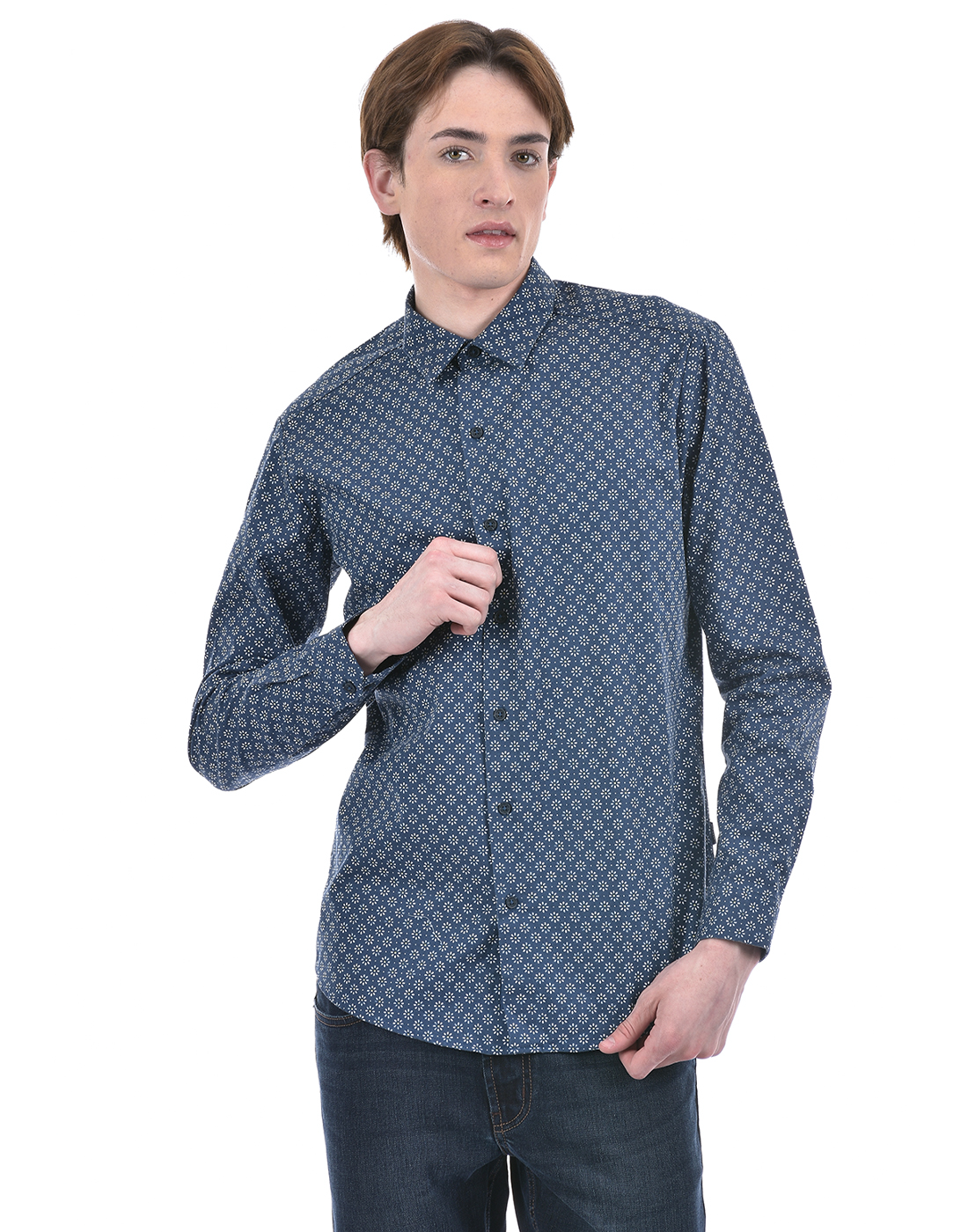 Numero Uno Men Floral Print Navy Shirt